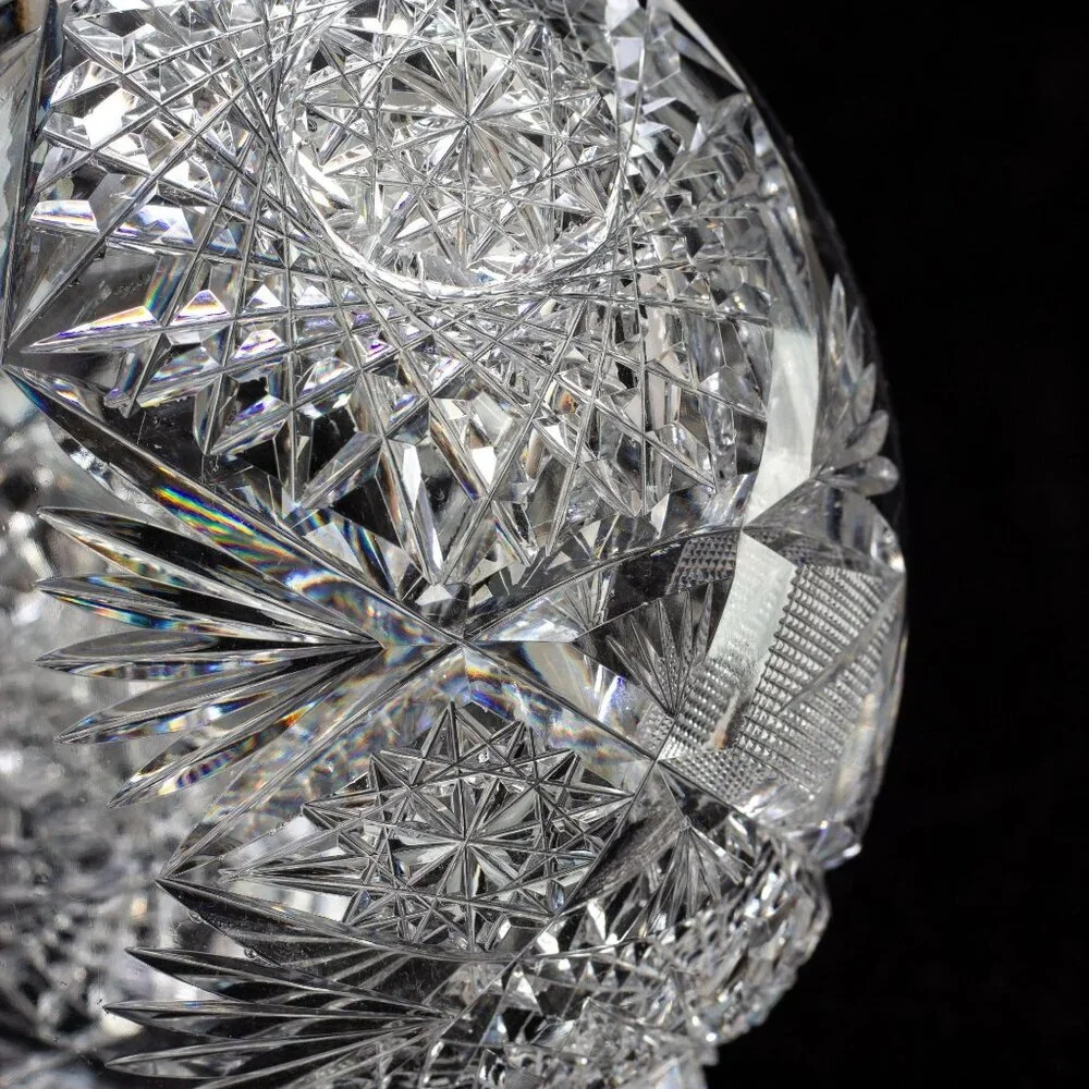 Antique Hand-Cut Crystal Vase With Intricate Starburst & Geometric Patterns